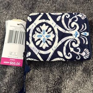 Vera Bradley RFID petite zip around wallet in steel blue medallion pattern NWT